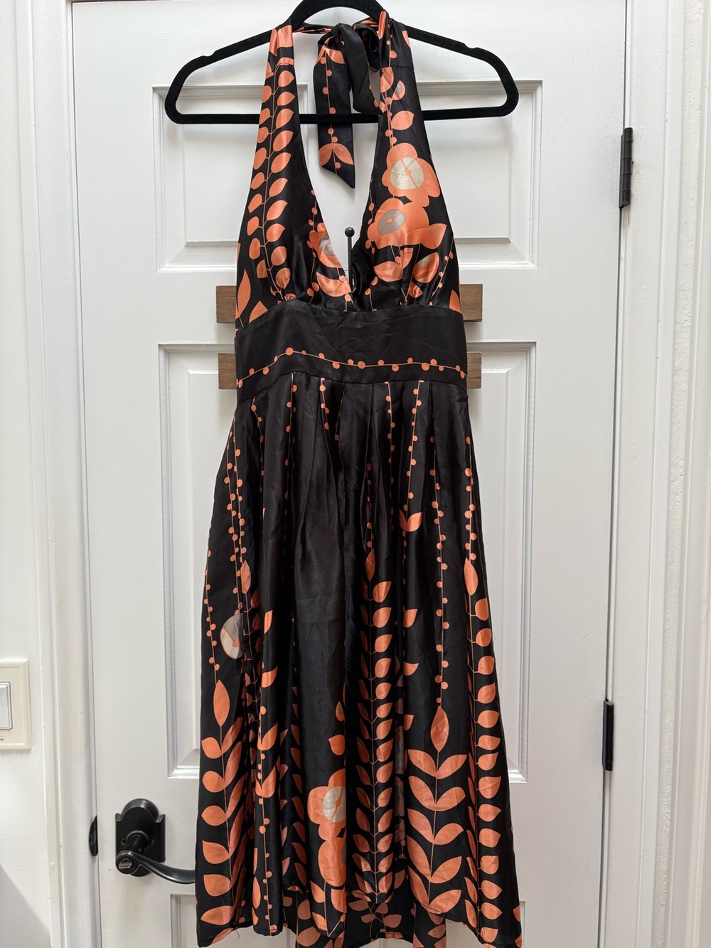 Women’s Halter Floral Midi Dress in Black and Copper